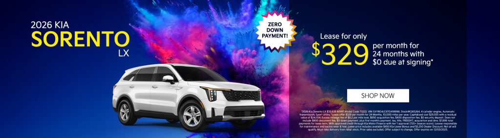 2026 Kia Sorento LX – Lease for $329/Month for 24 Months