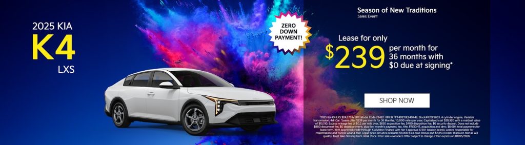 2025 Kia K4 LXS – Lease for $239/mo for 36 Months